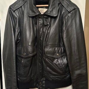 Black Leather Bomber Jacket - Size 40